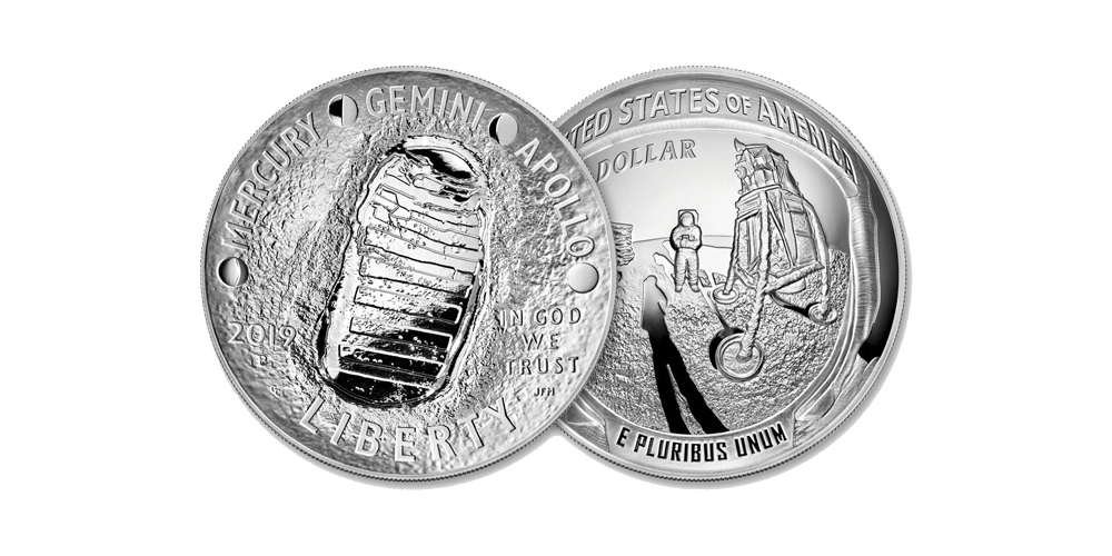 Jubileumsmynt i 99,9 % silver som hedrar Apollo 11