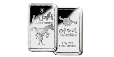 Pippi 75år - 2,5 grams silvertacka med Pippi & Lilla Gubben i skrin