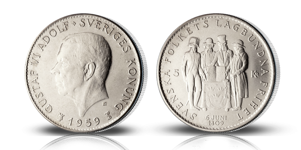 Komplett 5-kronor jubileumsset i silver 1935-1966