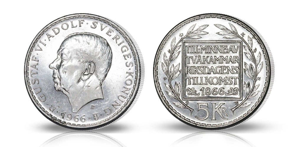 Komplett 5-kronor jubileumsset i silver 1935-1966