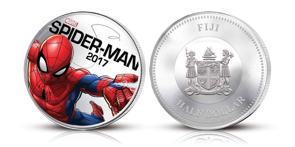 Spiderman på mynt belagd med silver Spiderman på mynt belagd med silver