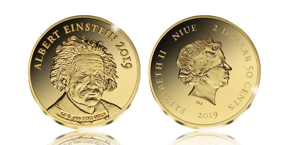 En av världens mest kända vetenskapsmän på ett mynt i 99,9 % guld En av världens mest kända vetenskapsmän på ett mynt i 99,9 % guld