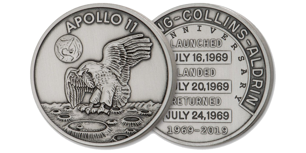 Ikonisk silverbelagd Robins medaljsom hedrar Apollo 11