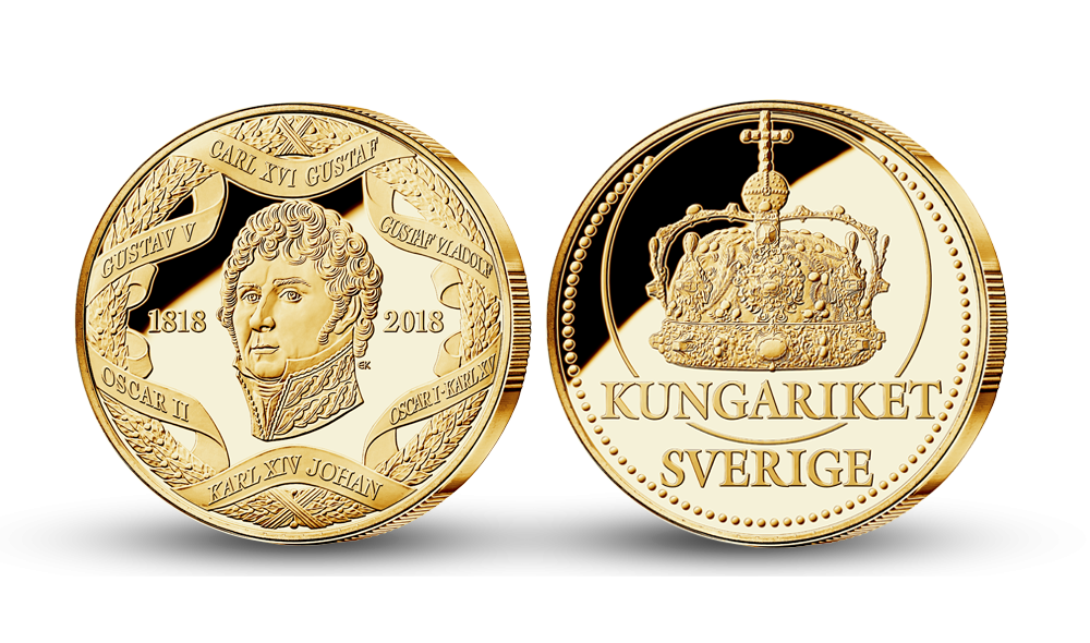 Bernadotte 200 år jubileumsmedalj förgylld med 24 karat guld Bernadotte 200 år jubileumsmedalj förgylld med 24 karat guld