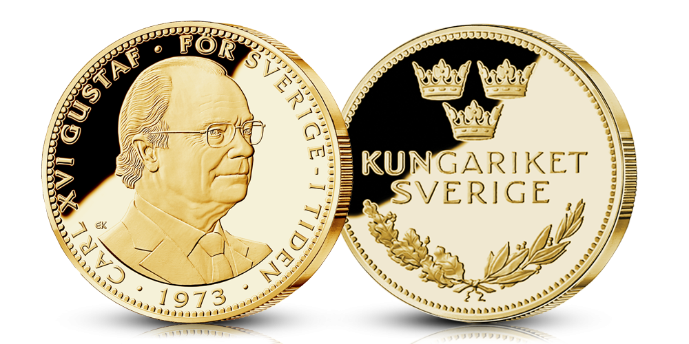 Carl XVI Gustaf medalj förgylld med 24 karat guld Carl XVI Gustaf medalj förgylld med 24 karat guld