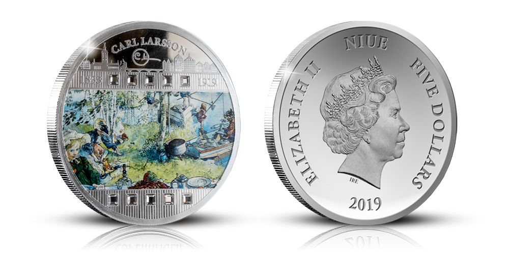 Carl Larssons kända konstverk Kräftfångst på ett silvermynt