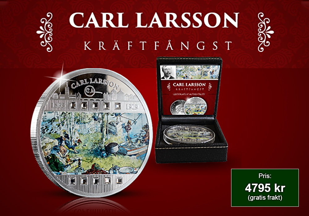 För första gången Carl Larssons akvarell Kräftfångst på ett silvermynt!