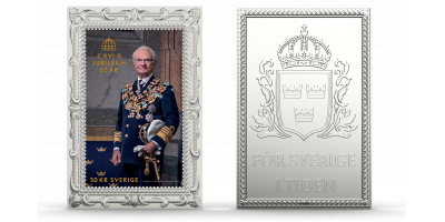 50års Regentjubileum - Carl XVI Gustaf 1973-2023 frimärkestacka i silver 