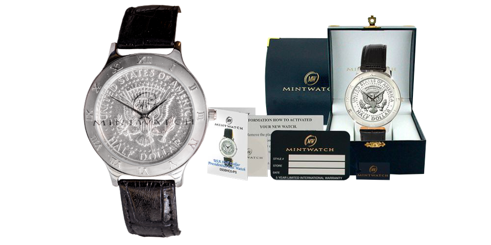 Klockan med halvdollar i 40 % silver bär motiv av den amerikanska presidentens segill Klockan med halvdollar i 40 % silver bär motiv av den amerikanska presidentens segill
