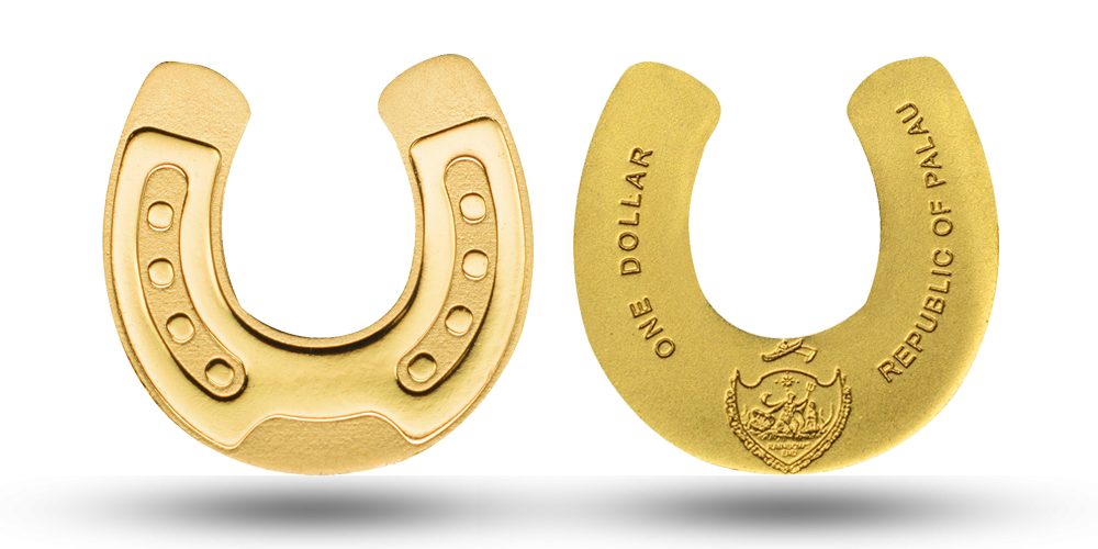 Mynt i 99,9 % guld format som hästsko Mynt i 99,9 % guld format som hästsko