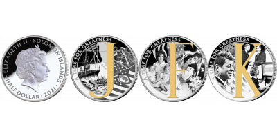 JFK jubileumsset med 3 mynt 