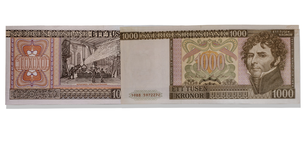 Karl XIV Johan folkkära 1000-kronorssedel från 1976-88 Karl XIV Johan folkkära 1000-kronorssedel från 1976-88