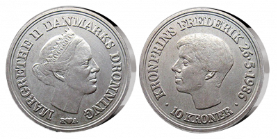 Kronprins Frederik 18 år - 10 kr silvermynt (1986) 