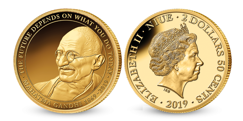 Gandhi 150 år firas med ett guldmynt Gandhi 150 år firas med ett guldmynt