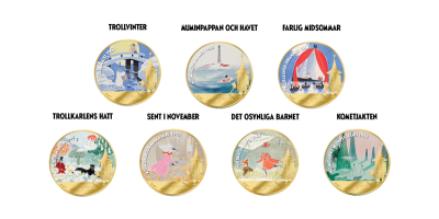 Mumin 2020 7 medaljer med färgtryck  
