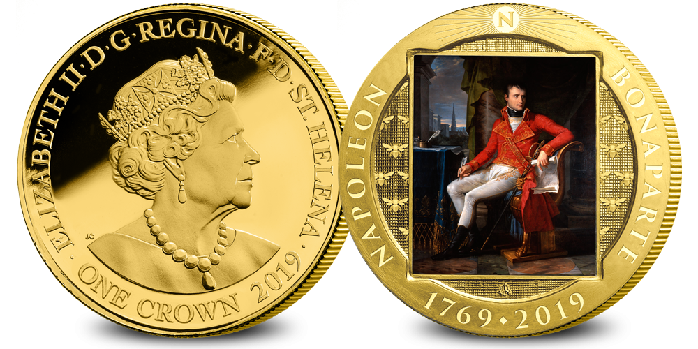 Napoleon 250 år hedras med en serie mynt förgyllda med 24 karat guld Napoleon 250 år hedras med en serie mynt förgyllda med 24 karat guld