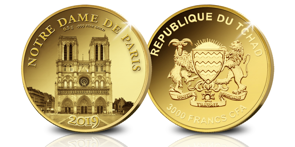 Norte Dame på ett guldmynt Norte Dame på ett guldmynt