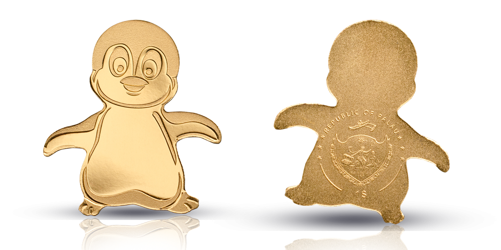 Mynt i hela 99,9 % guld i form av en pingvin Mynt i hela 99,9 % guld i form av en pingvin