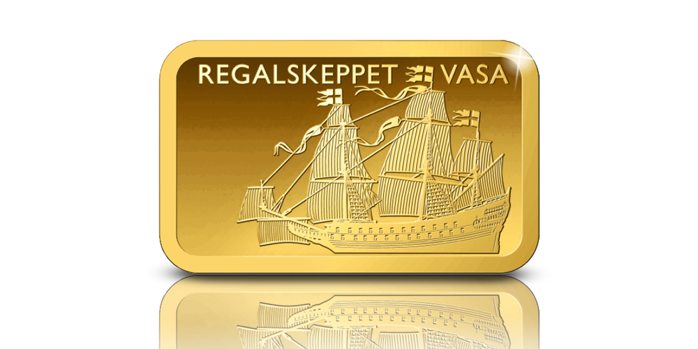 Regalskeppet Vasa på en 5 g guldtacka Regalskeppet Vasa på en 5 g guldtacka