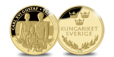 Carl XVI Gustaf 75år - Tronföljd 7,78 gram 24k guldmedalj