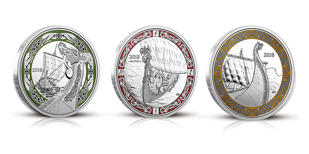 Komplett set med tre vikingamynt i 99,9 % silver Komplett set med tre vikingamynt i 99,9 % silver